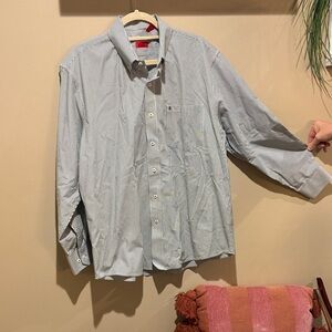 Izod Men's Blue and White Striped Shirt Size Large